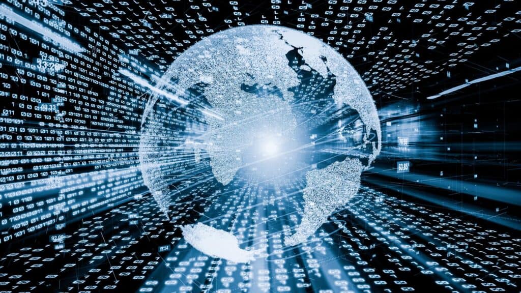 A futuristic global network with digital data transfer