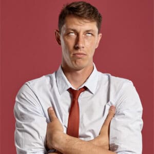 Man rolling his eyes back