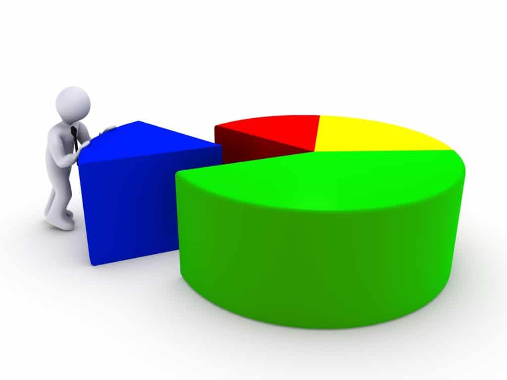 Hands fitting the last slice into a pie chart